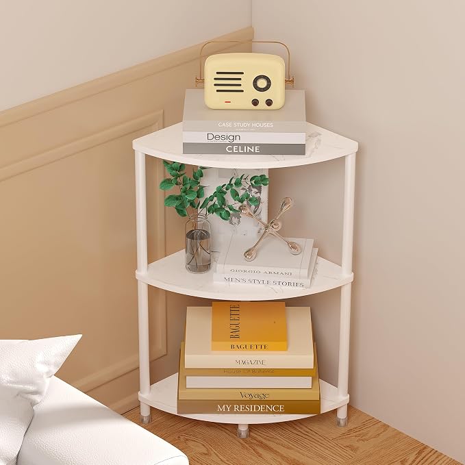 3 Tier Corner Shelf Stand, 23.2" Kitchen Shelf Organizer with Metal Frame for Organization & Storage, Marble White Corner Shelf for Kitchen Decor Accessories
