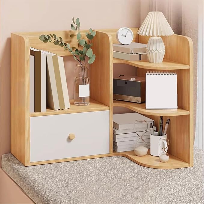 Office Multi-Layer Corner Desktop Bookshelf Density Board Home Organizer Shelf with Drawer Home