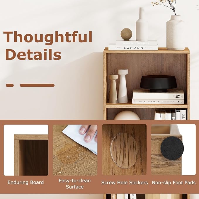 3 Shelf Bookshelf, 31.5” Small Bookcase with 2 Adjustable Shelves, Wooden Bookshelves and Bookcases, Modern Display Shelf, 3 Cube Storage Organizer for Home Office Bedroom (Natural)