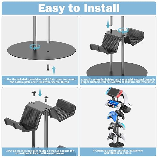 Kytok Gamer Gifts, Headset Stand 5 Tiers with Cable Organizer, Controller Stand Compatible with PS5/Xbox/Nintendo Switch/PS Portal/PS4, Headset Holder & Controller Holder for 10 Packs Controller