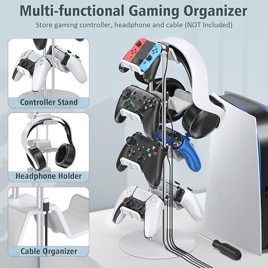 Kytok Gamer Gifts, Headset Stand 4 Tiers with Cable Organizer, Controller Stand Compatible with PS5/Xbox/Nintendo Switch/PS Portal/PS4, Headset Holder & Controller Holder