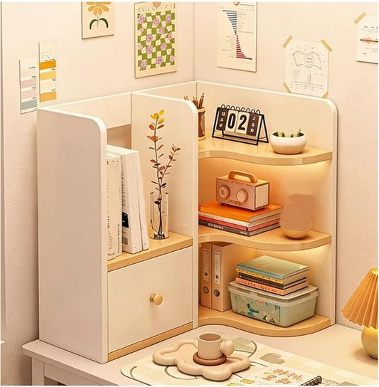 Corner Desk Shelf Organizer – 3-Tier Wooden Desktop Bookshelf, Freestanding Display Rack for Home Office, Dorm, American Style Storage Shelf(White,49x30cm/19.7x11.8in)