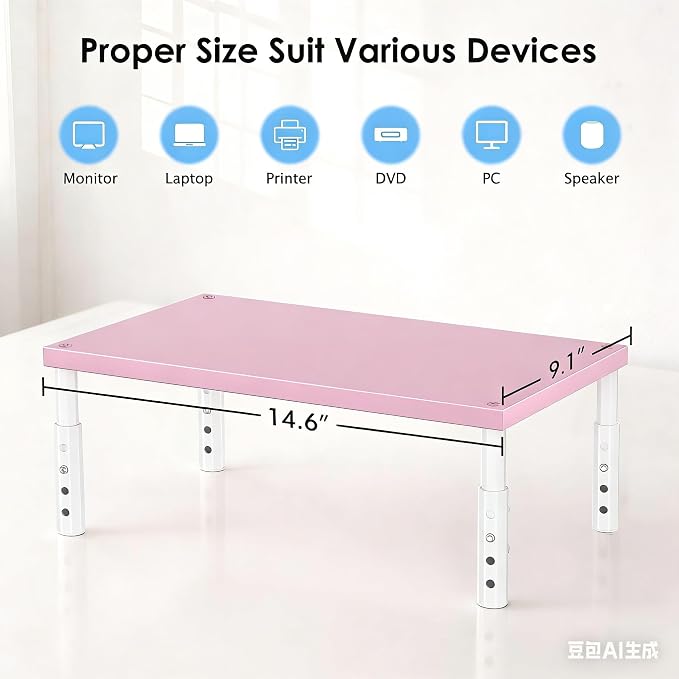 OPNICE Adjustable Computer Monitor Stand Riser for Desk, Desk Organizer & Office Decor for Women, Laptop Stand, Office Desk Accessories & Workspace Organizers for Home Office, Pink Wood