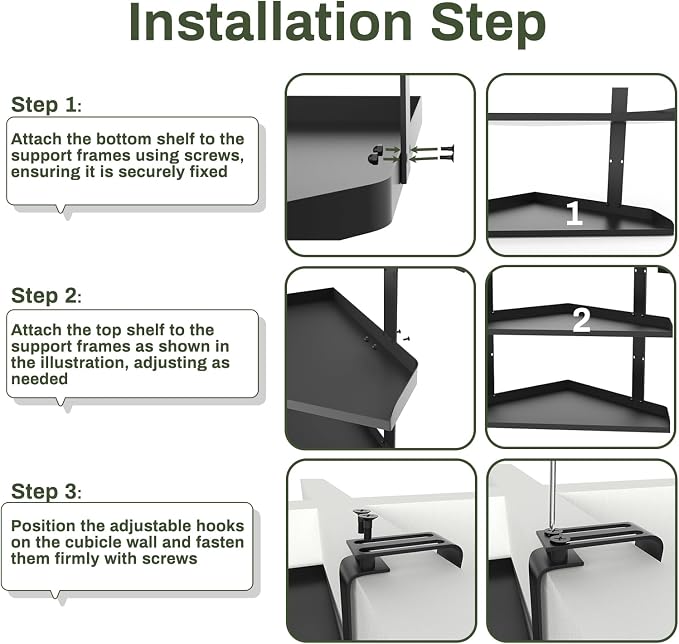 Office Cubicle Shelf, 17 inch Storage Organizer Floating Corner Rack Hanging, Adjustable Cubicle Corner Shelf with Adjustable Hooks, 1 Pack