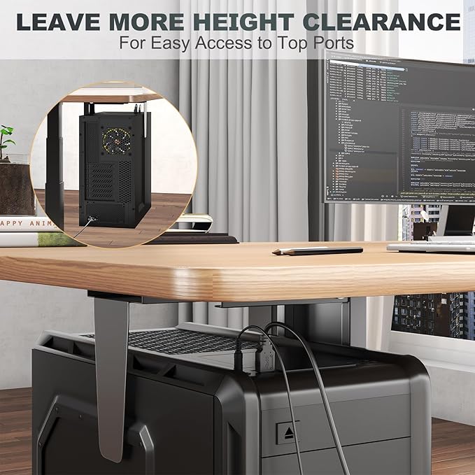Heavy Duty Under Desk PC-Mount - Fits Most Middle & Full Tower, Height Adjustable Underdesk Computer Mount Holder with Protective Padding, Max Load 55lbs, Black