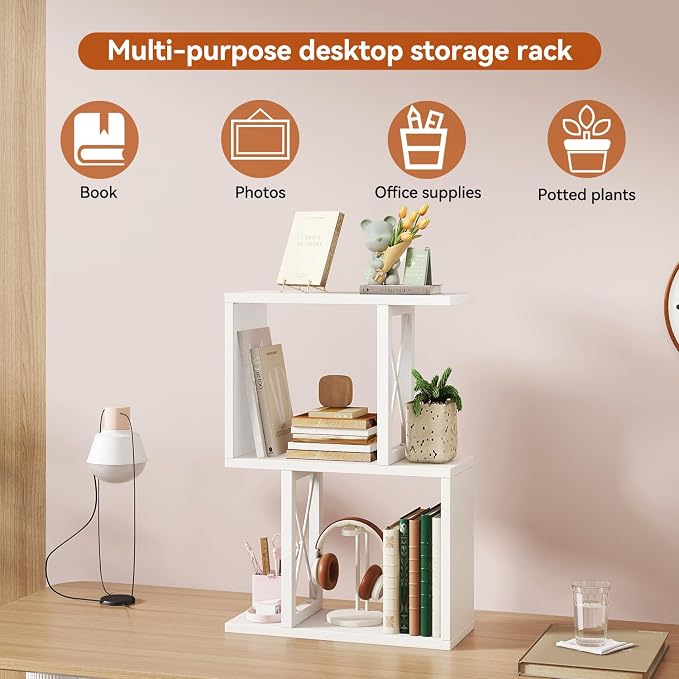 IBUYKE Desktop Bookshelf, 3-Tier Table Bookcase Shelves Storage Organizer Hutch for Office/Dorm, Solid Ability Desk Shelve UTMZ011W