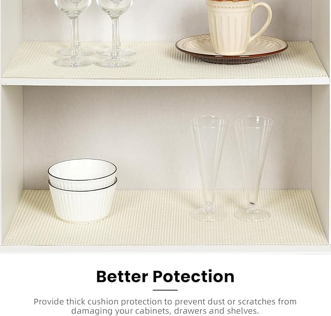 BAGAIL Non-Adhesive Shelf Liner, Thick Strong Grip Drawer Liners for Kitchen Cabinets, Heavy-Duty Easy Cut Cabinet Liners for Shelves, Pantry, Bathroom Cupboards - 24" x 30FT, Cream