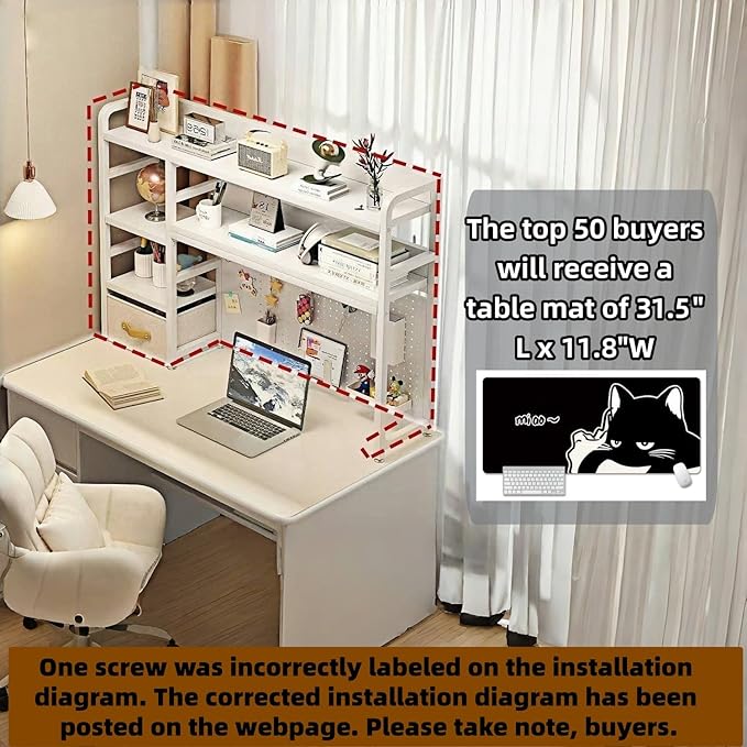 Desktop Bookshelf, pegboard Storage and Organization Rack, Dorm Desk Shelf, Desk Hutch, Desktop Storage for Office, Study, Student Display Rack,Desktop Shelves (White 45.3" Lx9.9 Wx37 H)