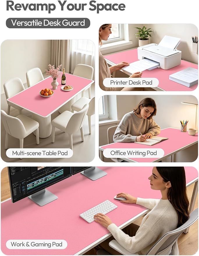 YSAGi Leather Desk Protector, Office Mat, Large Mouse Mat, Non-Slip PU Leather Blotter, Laptop Desk Mat, Waterproof Writing Pad for Office and Home(Pink, 63" x 17.2")