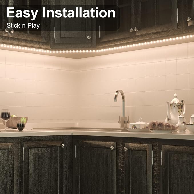WOBANE LED Cabinet Lights,4 PCS 20inch LED Strip Lights Kit,Under Counter Lighting for Kitchen,Under Desk,Shelf,Display Case,Furniture, 120 LEDs,1200 Lumen,4000K Natural White
