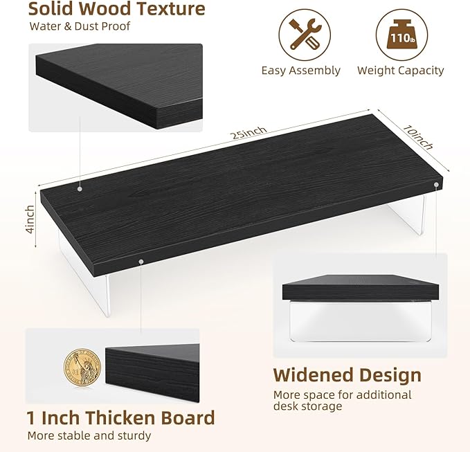 Monitor Stand Riser, Wood & Acrylic Computer Monitor Stand Desk Desktop Organizer Table for Home, Office Workspace, Laptop Riser, Printer, PC & TV Screen Riser