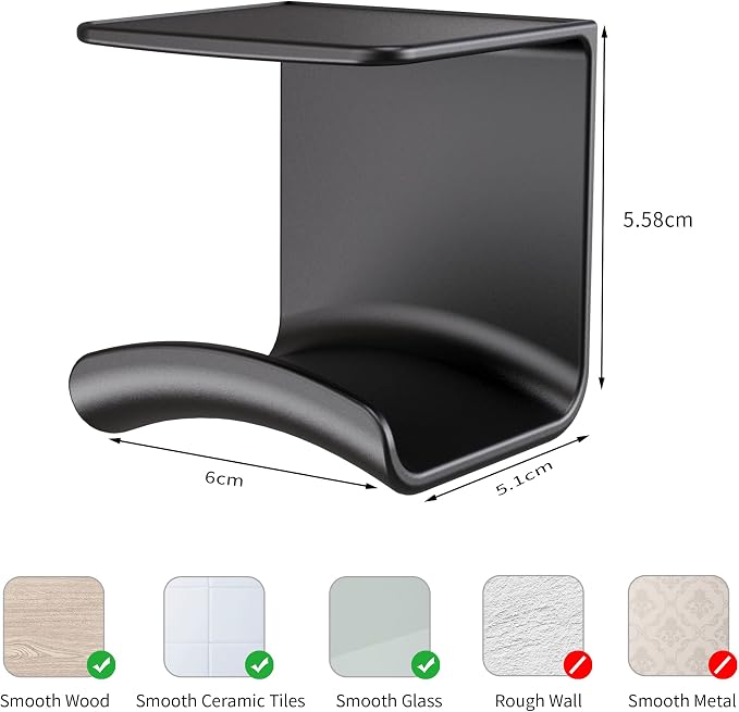HomeMount Under Desk Headphone Hook - Adhesive Gaming Headphone Stand Hanger, Table Mount for Most Headphones (Black)
