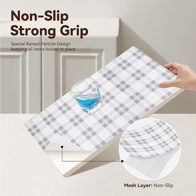 Drawer Shelf Liner for Kitchen Cabinets 12 in x 20 FT, Non Adhesive Slip Resistant Shelf Paper Easy to Clean, Strong Grip Thickened Waterproof Washable Mats for Pantry Shelves Cupboard Dresser, Grey