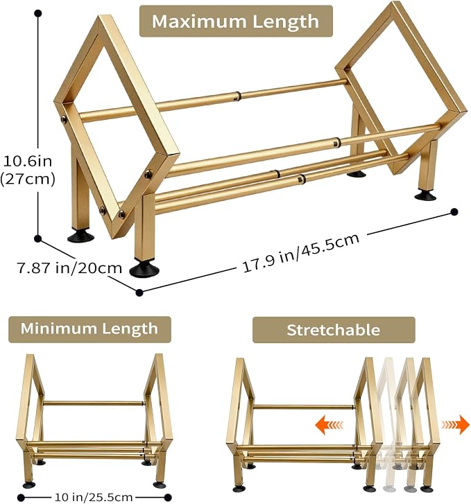 Expandable Desktop Bookshelf Organizer, Small Tabletop Book Storage Rack, Portable Mini Bookcase for Books/CDs/Magazine Display, Desk Shelf for Top of Desk in Living Room, Office, Home Decor (Gold)