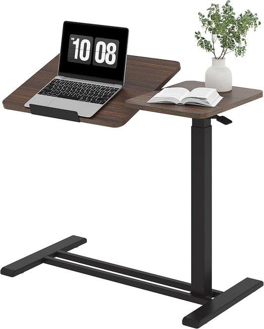 SANODESK Small Rolling Overbed Table Adjustable Height with Wheels, Mobile Laptop Desk with Tilting Desktop, Portable Computer Workstation for Home Office, Classroom, Bedside, Black Walnut
