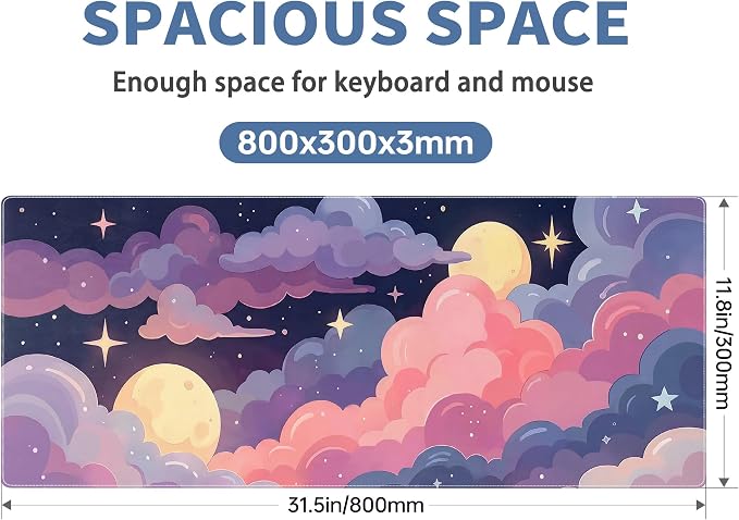 Cute Mouse Pad Kawaii Large Desk Mat Extended Keyboard Mouse Pad Pink Purple Cloud Mousepad with Non-Slip Base and Stitched Edge Gaming Mouse Mat Desk Pad 31.5 x 11.8 Mouse Pads for Desk Home Office