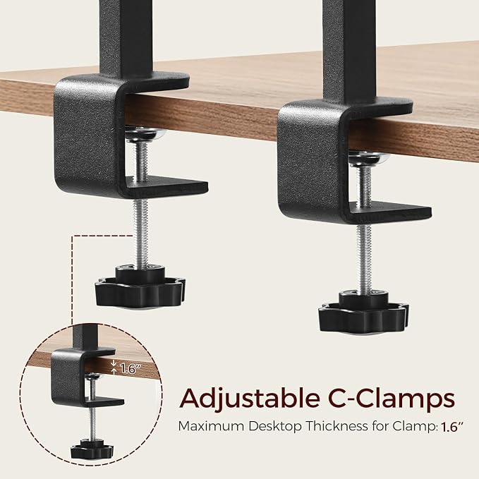 MAHANCRIS Desk Shelf and Desktop Shelf Bundle, Clamp On Desk Organizer, Adjustable Desk Corner Storage Shelf with Metal Frame, DSBK3601-DSBK5501