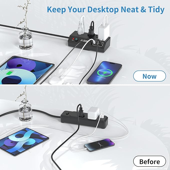 Desk Clamp Power Strip 10FT with PD 20W Fast Charging USB C, JXGUCAT Desktop Mount Power Strip Surge Protector, Removable Extension Cord with 4 Outlets 4 USB Ports, Fit 1.8" Tabletop Edge, Black