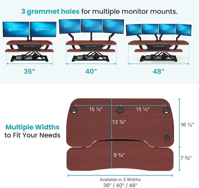 VERSADESK PowerPro 36 Inch Electric Standing Desk Converter – Push-Button Height Adjustable Sit to Stand Desk Riser for Dual Monitors & Laptop – Motorized Desktop Workstation with Wide Keyboard Tray