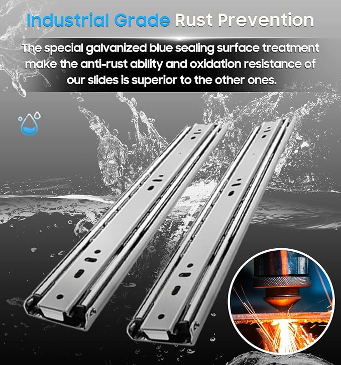 YENUO Heavy Duty Drawer Slides Full Extension Side Mount 12 14 16 18 20 22 24 26 28 30 32 34 36 40 Inch Metal Rails Track Guide Glides Runners 150 Lbs 1 Pair (Without Lock, 26 inch)