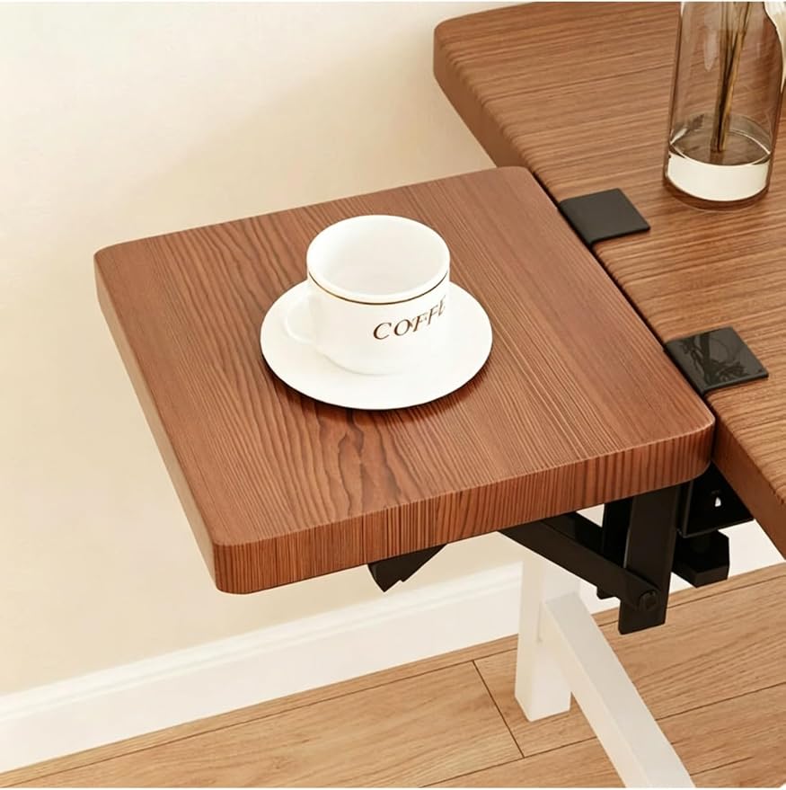 Clamp-on Desk Extender, Space-Saving Side Table for Laptop/Monitor/Keyboard, Adjustable Width (Black-Milk, 50x25cm) - Ideal for Home Office & Small Spaces