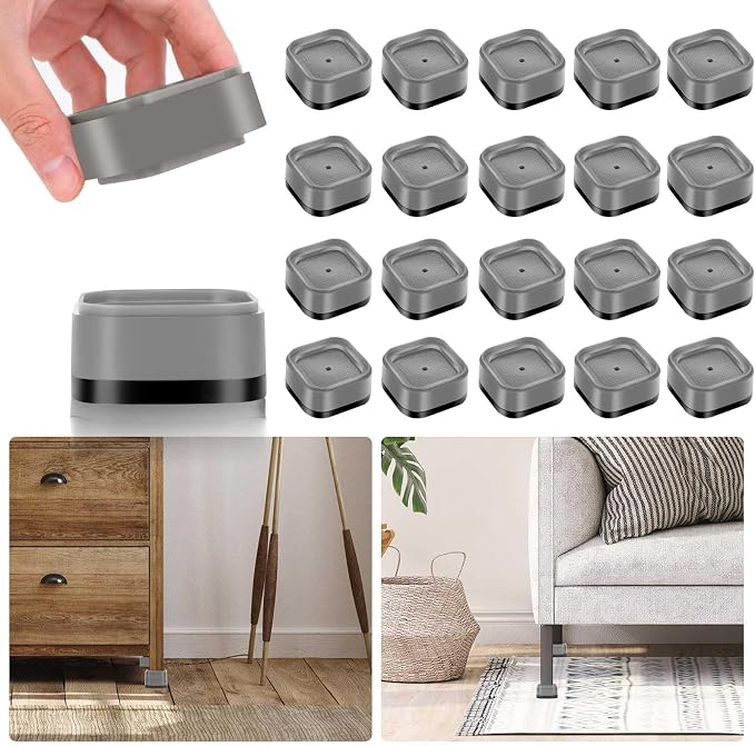 20 Pack Furniture Risers 1, 2 or 3 Inch, Adjustable Bed Risers Heavy Duty For Table Desk Couch Chair Sofa Cabinet Bed Legs Dorm, Square Stackable Bed Raisers Blocks Lift Height 1", 2" or 3", Grey