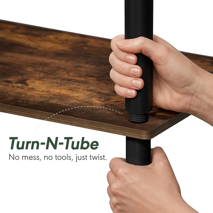 Furinno Turn-N-Tube Desk, Corner Gaming Desk with Storage Shelves, Toolless Assembly Computer Desk with Open Shelf, Office Desk for Home Office, Bedroom, Amber Pine
