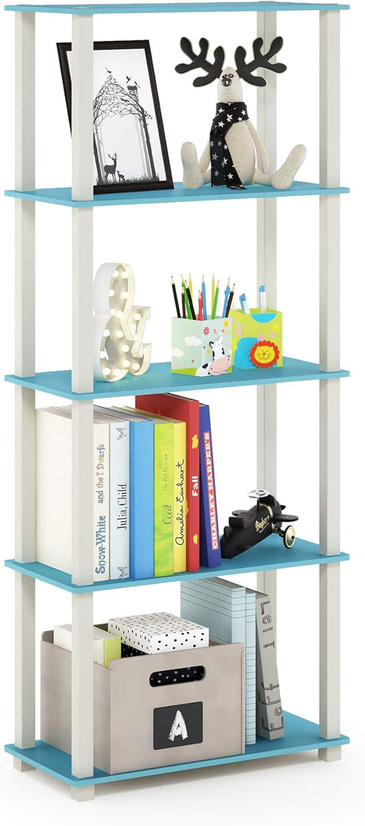 Furinno TURN-S-TUBE Book Shelf, 5-Tier Toolless Storage Shelves with Square Tubes, Shelving Unit for Organization and Storage for Living Room, Home Office, Light Blue