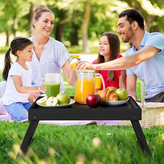 RRX Bed Tray Table with Folding Legs, Breakfast in Bed Tray (1, Black) | Bed Trays for Folding Table Eating, Kitchen Serving, Food, Sofa, Snacking or Working, Laptop Desk Dinner, Snack Tray