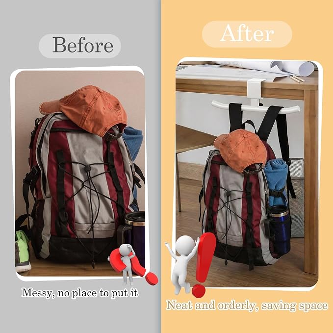 Geelin Bag Hook for Desk Table Heavy-Duty Backpack Hanger Clamp On Purse Holder Adjustable Under Desk Bag Hook for Headphones Handbag Hanger for Classroom Dorm Back to School (White)