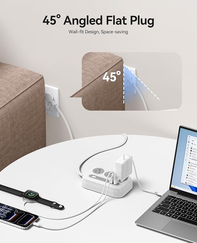 ORICO Surge Protector Power Strip, PD20W Multiple Outlets Extension Cord with 6 AC Outlets and 4 USB Charging Ports (2 USB-C), Flat Plug, 10Ft Mountable Outlet Extender for Office/Dorm ETL Listed- OG