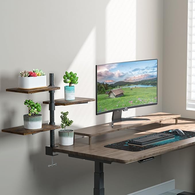 3 Tier Clamp On Desk Shelf - Over Or Under Table Clamp Shelf, 360° Rotatable Desk Storage for Home Office, Gaming and Storage Tray, Desktop Shelves for Desktop Thicknesses from 0.5-1 Inch