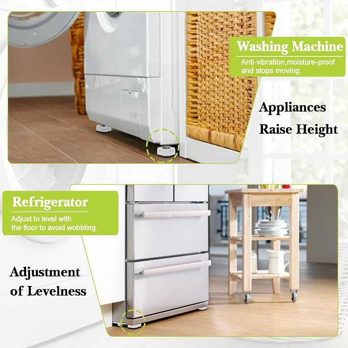 4 Pack Furniture Risers 1 Inch, Adjustable Bed Risers Heavy Duty for Table Desk Couch Chair Sofa Cabinet Bed Legs Dorm, Square Stackable Bed Raisers Blocks Lift Height 1", 2" or 3", White