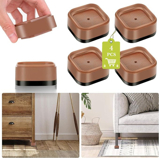 4 Pack Furniture Risers 1 Inch, Adjustable Bed Risers Heavy Duty for Table Desk Couch Chair Sofa Cabinet Bed Legs Dorm, Square Stackable Bed Raisers Blocks Lift Height 1", 2" or 3", Brown
