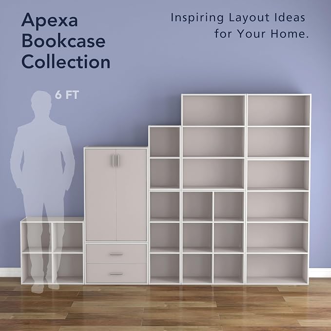 Homes: Inside + Out Apexa 3-Tier Stackable Wood Bookcase with Doors, Cube Storage Organizer Shelves, Small Food Pantry Cabinet, Dorm Teen Room Decor & Bedroom, Home Office, Kitchen, Taupe Grey
