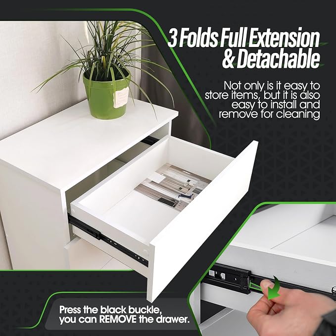 1 Pair Full Extension Ball Bearing Drawer Slides 8 10 12 14 16 18 20 22 24 Inch 100 LB Load Capacity Side Mount File Cabinet Rails Dresser Metal Runner Trash Can Kitchen (12 inch, Black)