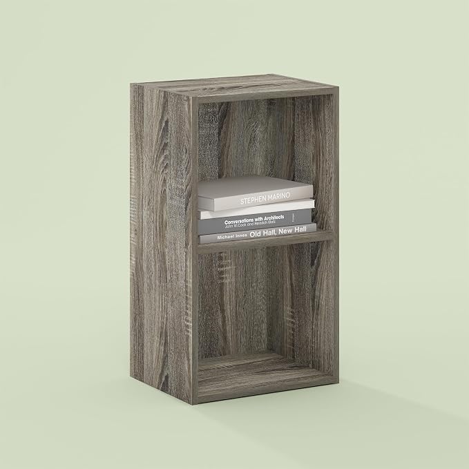 Hagen 2-Tier Open Shelf Bookcase, Bookshelf, for Living Room and Home Office, Olive Oak