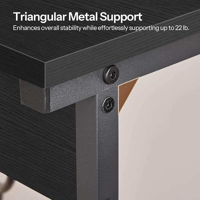 HOOBRO C-Shaped End Table with Charging Station, Adjustable Height Sofa Tray Side Table, Slide Under Couch Arm Table, Small C Side Table for Small Space in Living Room, Bedroom, Black BB71USF01
