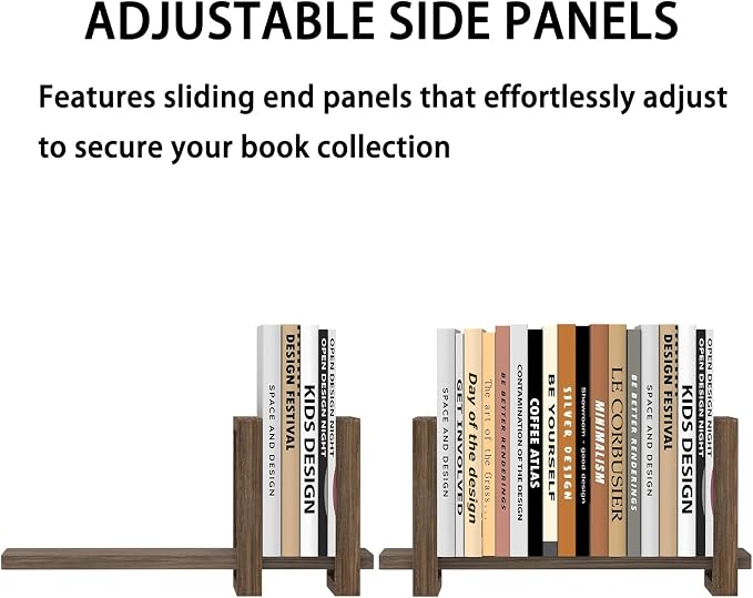 Adjustable Desktop Bookshelf Wooden Desk Book Holder Organizer Tabletop Bookshelf Mini Book Shelf Magazine Files Letters Storage Racks for Home Office Supplies, Great for Small Space, Dark Brown