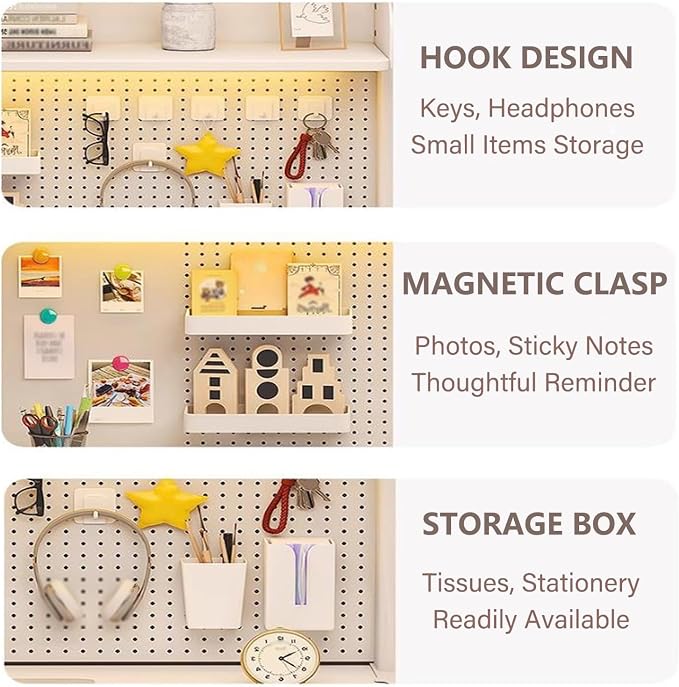 Clamp On Desk Organizer Shelf, White Desktop Bookshelf Storage Shelves with Pegboard Desktop Shelving System for Home Office Dorm Gaming Desk (60cm/23.6in)
