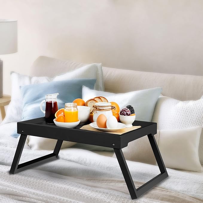 RRX Bed Tray Table with Folding Legs, Breakfast in Bed Tray (1, Black) | Bed Trays for Folding Table Eating, Kitchen Serving, Food, Sofa, Snacking or Working, Laptop Desk Dinner, Snack Tray