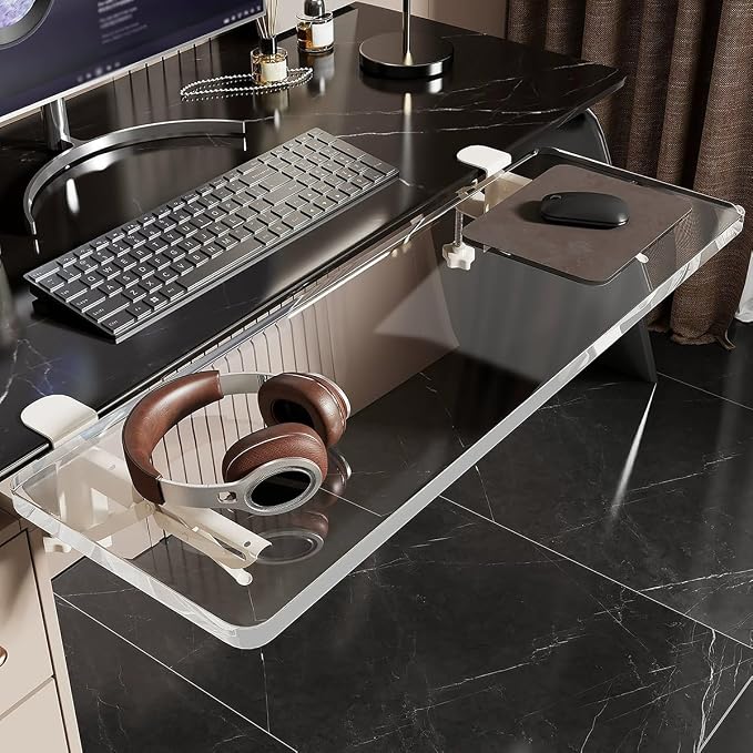 Ergonomic Desk Edge Extension Panel,Drill-Free 90-Degree Foldable Desk Extension Tray,Rounded Edges,Reduces Bumps and Scratches(80cm/31.5in)