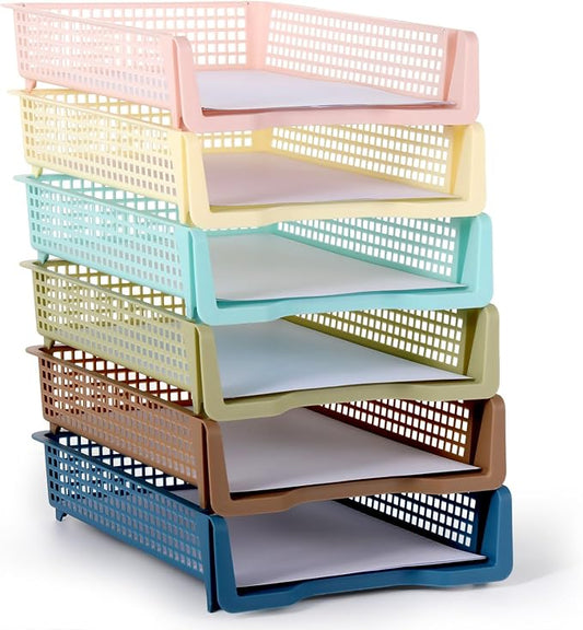 Set of 6 Boho Turn in Trays for Teachers Stackable Classroom Paper Letter Trays Plastic Classroom Desk Letter Organizer Tray Storage Baskets for Library, Drawers, Office, Home