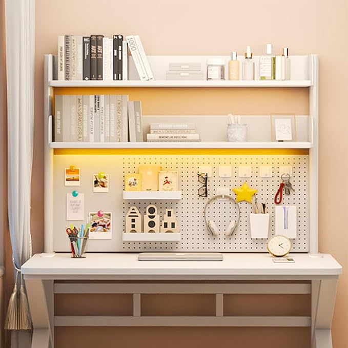 Multipurpose Metal Clamp On Desk Organizer Shelf,Desk Extender Pegboard Workstation with Adjustable Shelf Desk Hutch,Space Saving Privacy Panel for Home Office Dorm