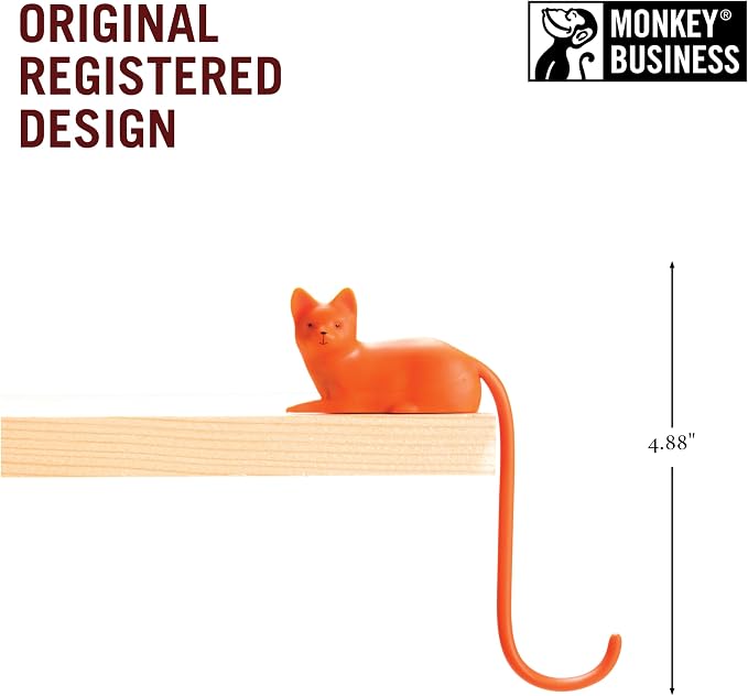 Monkey Business Ginger The Cat Tail Hook for Computer Screen, Tight Spaces, Hang Keys, Accessories in Easy Reach (Orange)