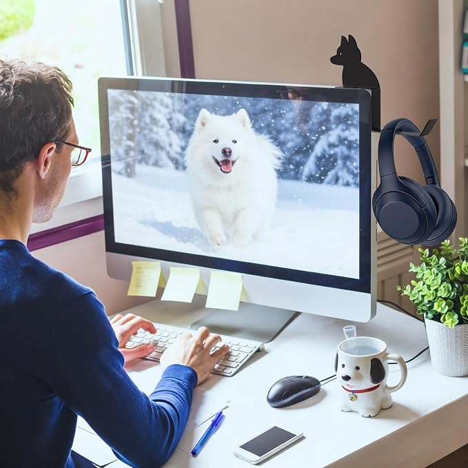 Dog And Cat Headphone Hook for Monitor, Cute Animal Metal Headphone Holder, Saves Desk Space Organizer Decorative Hanger for Hanging Keys Cables And More (German shepherd)