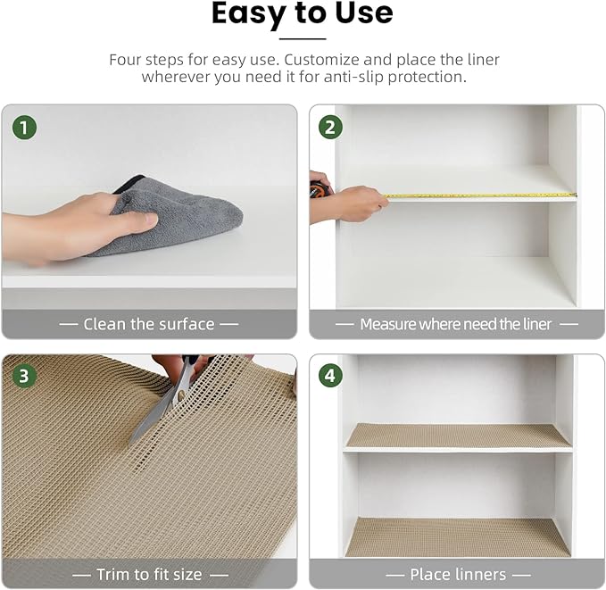 BAGAIL Non-Adhesive Shelf Liner, Thick Strong Grip Drawer Liners for Kitchen Cabinets, Heavy-Duty Easy Cut Cabinet Liners for Shelves, Pantry, Bathroom Cupboards - 12" x 30FT, Beige