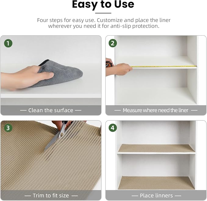 BAGAIL Non-Adhesive Shelf Liner, Thick Strong Grip Drawer Liners for Kitchen Cabinets, Heavy-Duty Easy Cut Cabinet Liners for Shelves, Pantry, Bathroom Cupboards - 24" x 30FT, Beige