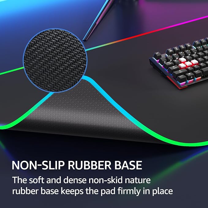 KTRIO RGB Large Gaming Mouse Pad, 35.4 x 15.7 in, RGB Black, XXXL | Smooth Micro-Weave Surface, RGB Lighting Design, Non-Slip Rubber Base, Durable Stitched Edges, Office & Home Use