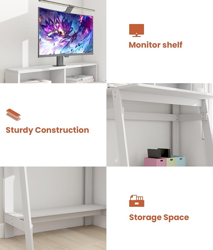 Small Desk for Bedroom, Computer Desk Office Desk with Storage, Corner Desk for Small Space, White